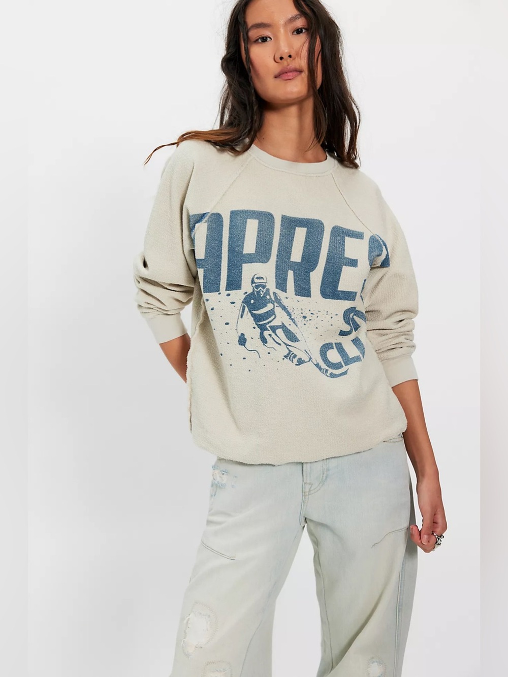 NEW Free People Retro Brand Apres Ski Pullover Crewneck 100% Cotton - Size XS